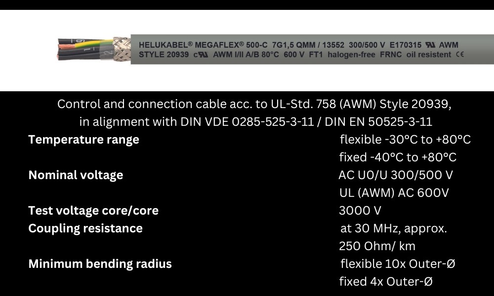 Datasheet of MEGAFLEX 500-C cable